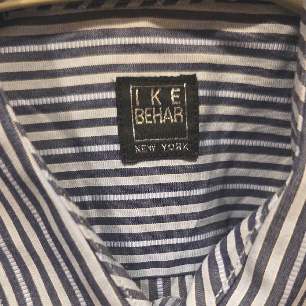 Ike Behar Men's Navy and White Striped Shirt